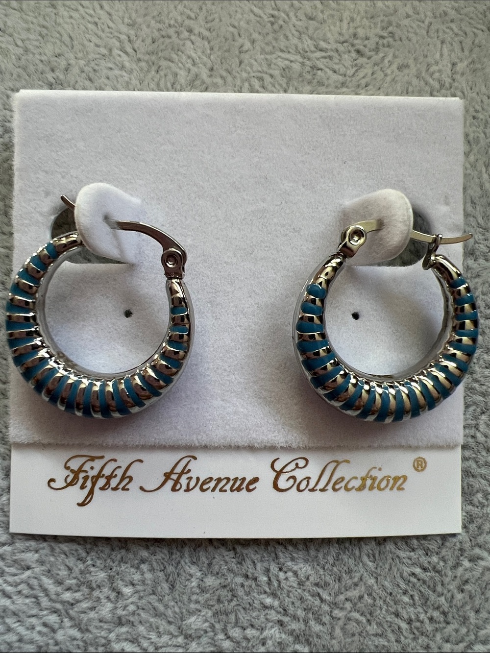 Fifth Avenue Collection Silver Hoop Earrings with Teal Accents